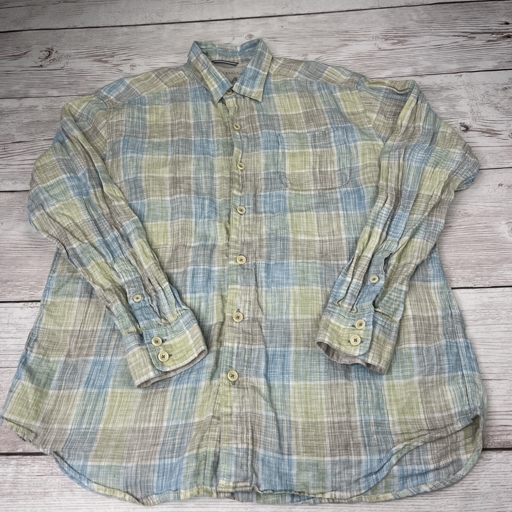 Tommy Bahama Relax Shirt Men's Large Linen Plaid Button Up Long Sleeve Excellent